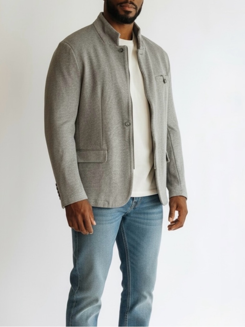 Guess Men's Cotton Gray Knit Mock Neck Full Zip Sport Coat Blazer Jacket XXL